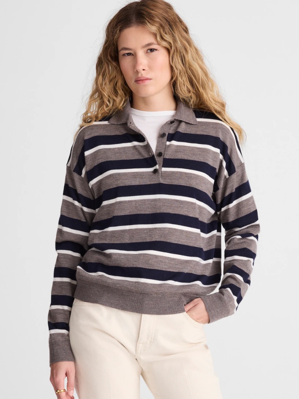 Madewell Drop-Shoulder Polo Sweater in Merino Wool